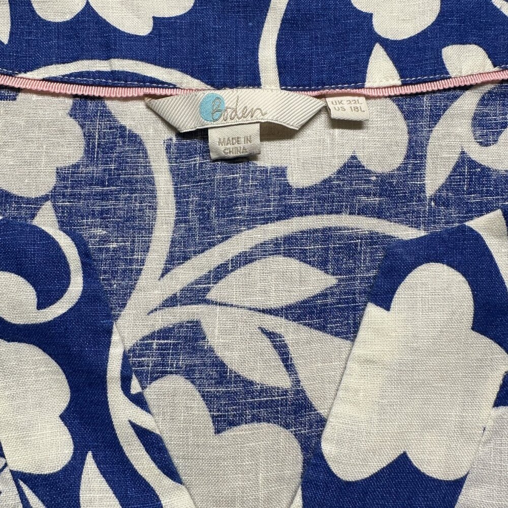 Boden Sz 18 Long Blue and White Floral Linen Midi Dress - Picture 7 of 12